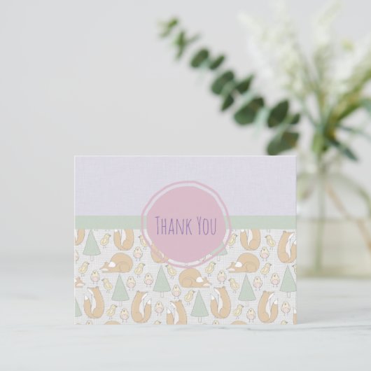 Foxes Birds and Trees Whimsical Pattern Hartelijk  Briefkaart (Staand voorkant)