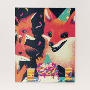 Foxes Birthday Party in Risograph Style Legpuzzel