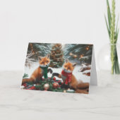 Foxes bois Noël Cartes de voeux (Devant)
