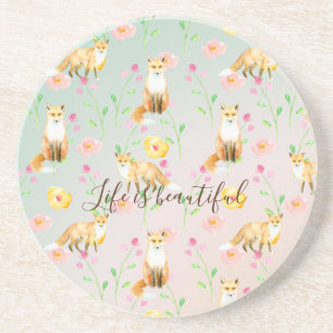 Foxes en Flowers Pink Yellow Mint Ombre Zandsteen Onderzetter