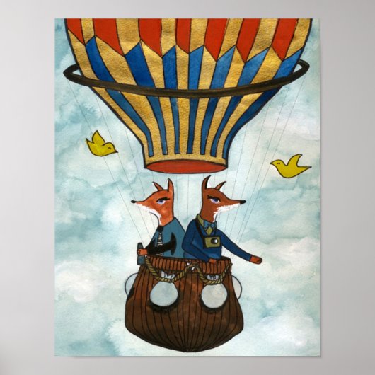 Foxes in een luchtballon poster (Voorkant)