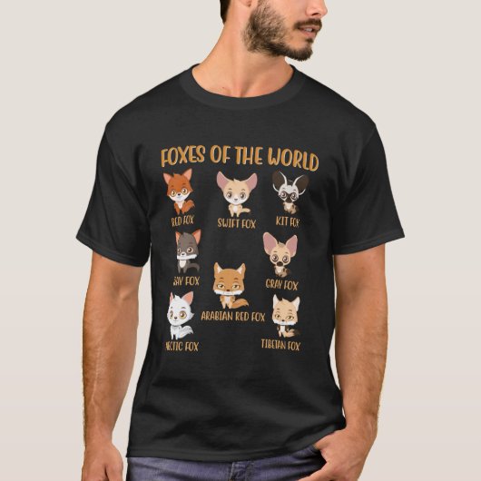Foxes of the World Shirt Funny Fox Animals Educati (Voorkant)