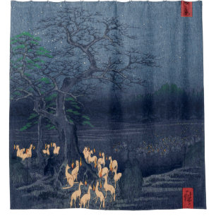 Foxes op Night Shrine Ukiyo-e Japans Kunst Douchegordijn