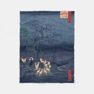 Foxes op Night Shrine Ukiyo-e Japans Kunst Fleece Deken