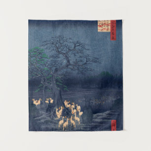 Foxes op Night Shrine Ukiyo-e Japans Kunst Wandkleed