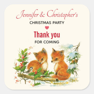 foxes Retro kerstparty bedankt Vierkante Sticker
