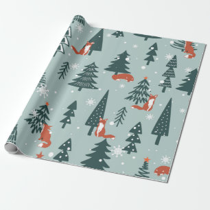 Foxes, vuurbomen, sneeuw, handgetekend. Kleurzeema Cadeaupapier