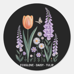 Foxglove Daisy Tulip Floral Natuur Art Ronde Sticker