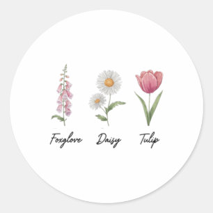 Foxglove Daisy Tulip Floral Ronde Sticker