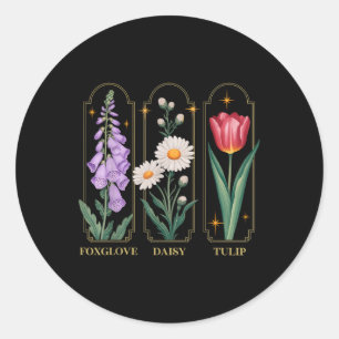 Foxglove Daisy Tulip Floral Ronde Sticker