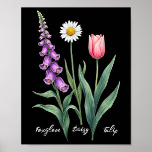Foxglove Daisy Tulip Flower Design Bloemen Meisje Poster