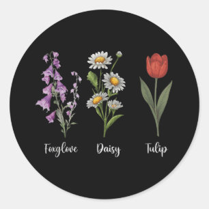 Foxglove Daisy Tulip Tulip Bloemenmeisje Mom Ronde Sticker