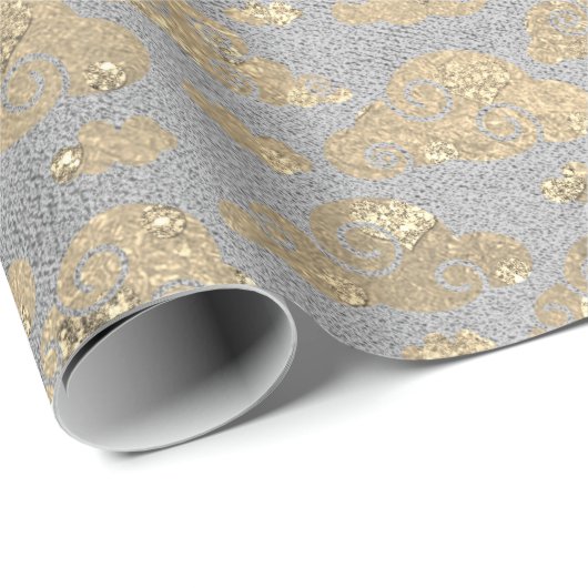 Foxier Zilver Grijs Glitter Wolken Metallic Zilver Cadeaupapier (Rol Hoek)