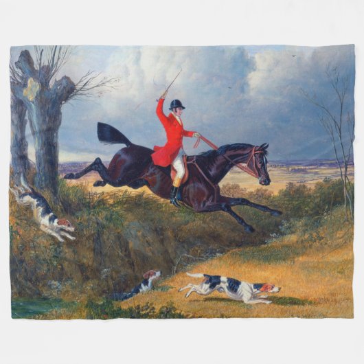 Foxjagende Clearing a Ditch 1839 Dog Fleece Deken (Voorkant (Horizontaal))