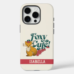 Foxy Cute met Bloemen Gepersonaliseerde Naam iPhone 16 Pro Hoesje