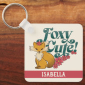 Foxy Cute with Flowers Personalized Name Sleutelhanger (Voorkant)