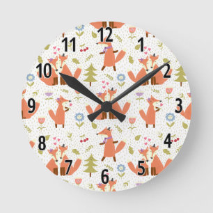 Foxy Forest Fun Fox Clock Ronde Klok