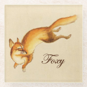 "Foxy" — Japanse schets van vossen Glazen Onderzetter