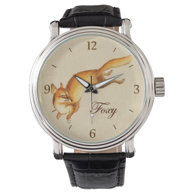 "Foxy" —  Japanse schets van vossen Horloge (Voorkant)