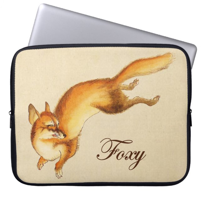 "Foxy" —  Japanse schets van vossen Laptop Sleeve (Voorkant)