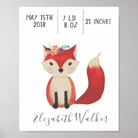 Foxy Personalized Nursery Wall Art Poster (Voorkant)