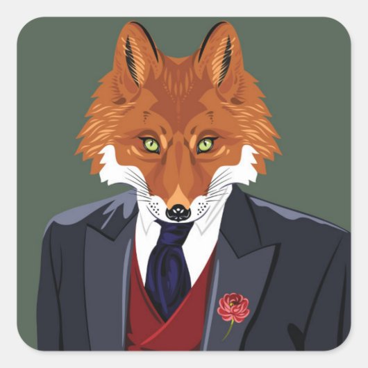 Foxy Portrait Vierkante Sticker (Voorkant)
