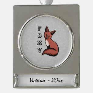 Foxy Red Fox Silver Name en Year Verzilverd Banner Ornament