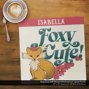 Foxy Schattige met bloemen gepersonaliseerd Legpuzzel