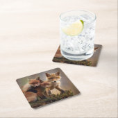 Foxy Triplets Vierkante Kartonnen Onderzetter (Insitu)