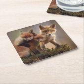 Foxy Triplets Vierkante Kartonnen Onderzetter (Schuin)