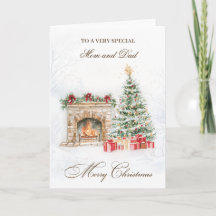 Foyer de Noël Cheminée Maman & Papa Carte de vacan