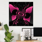 Fractaal Poster zwarte en roze vlinder (Thuiskantoor)