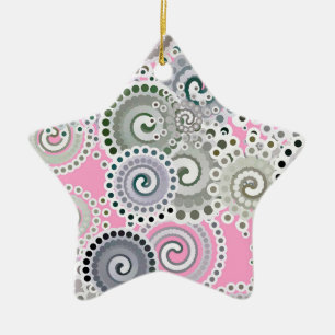 Fractaal wervelpatroon, roze en grijs keramisch ornament
