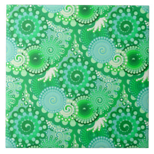 Fractaal wervelpatroon, turquoise, aqua, jade tegeltje
