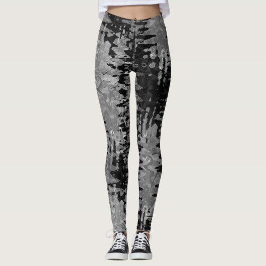 fractaal zwart-wit patroon leggings (Voorkant)