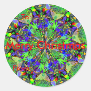 Fractal 63, kerstcadeautags ronde sticker