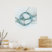 Fractal Art Blue Turquoise Grey Abstract Elegance Poster (Keuken)