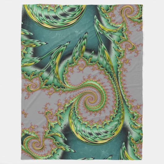 Fractal art deco stijl groen goud grijs fleece deken (Voorkant)