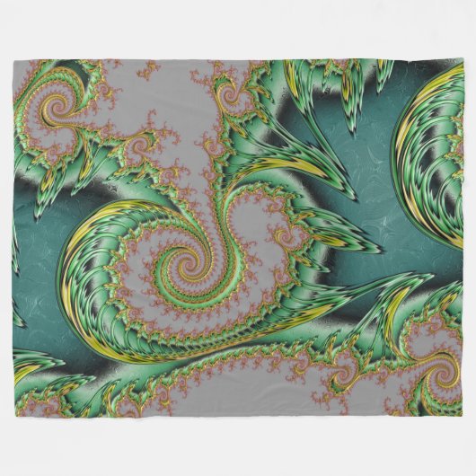 Fractal art deco stijl groen goud grijs fleece deken (Voorkant (Horizontaal))