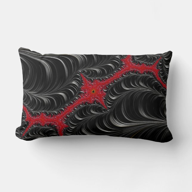 Fractal Art Red/Black Lumbar Sierkussen Kussen (Voorkant)