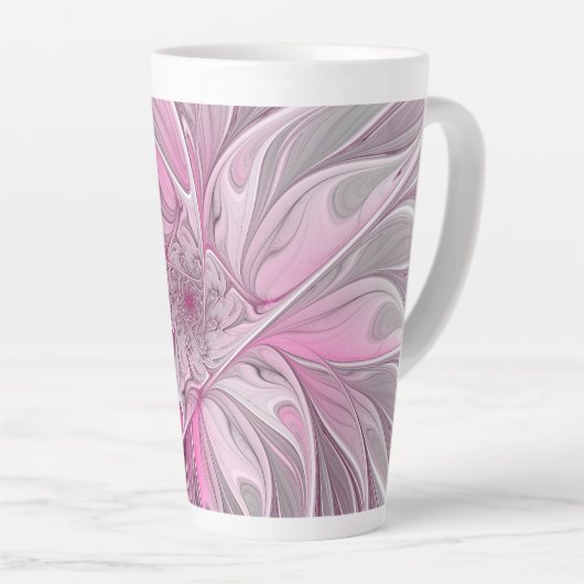 Fractal Art roze bloemendroem, Floral Fantasy Latte Mok (Rechterhoek)
