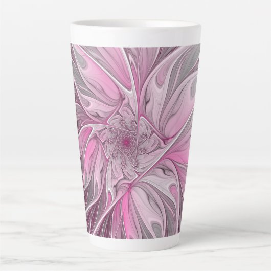 Fractal Art roze bloemendroem, Floral Fantasy Latte Mok (Voorkant)