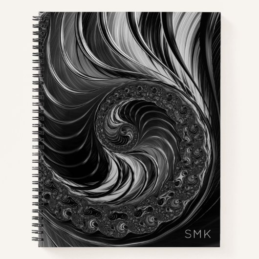 Fractal Black White Golden Ratio Nautilus Monogram Notitieboek (Voorkant)