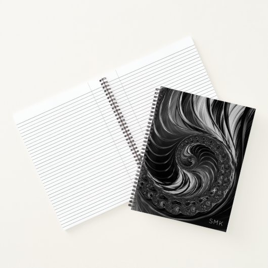 Fractal Black White Golden Ratio Nautilus Monogram Notitieboek (Binnen)