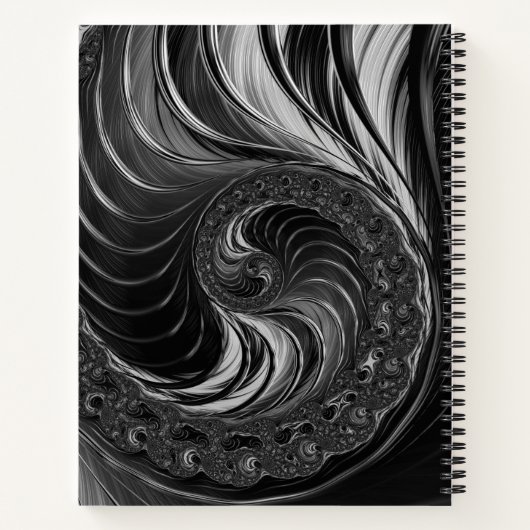 Fractal Black White Golden Ratio Nautilus Monogram Notitieboek (Achterkant)