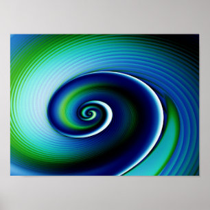 Fractal Blauwgroen Spiraalvormig Abstract Art. Poster