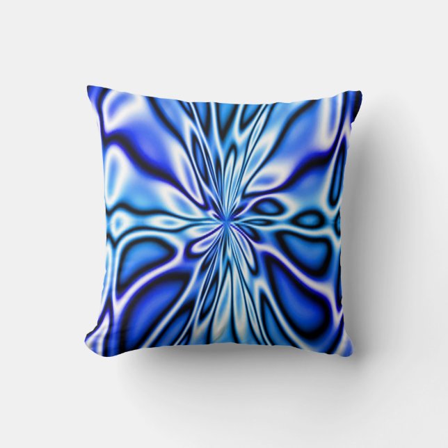 Fractal Blue Floral Bloom Mojo Pillow Kussen (Voorkant)