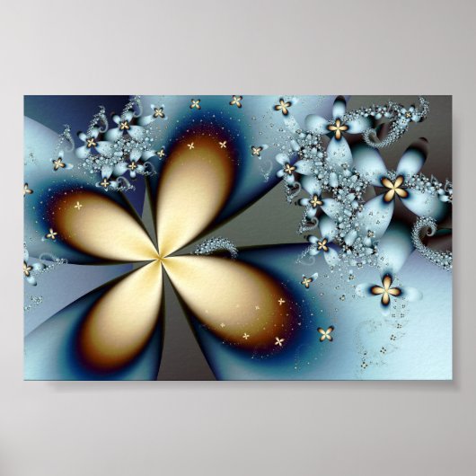 Fractal Blue Gold Cute Abstract Floral Poster (Voorkant)