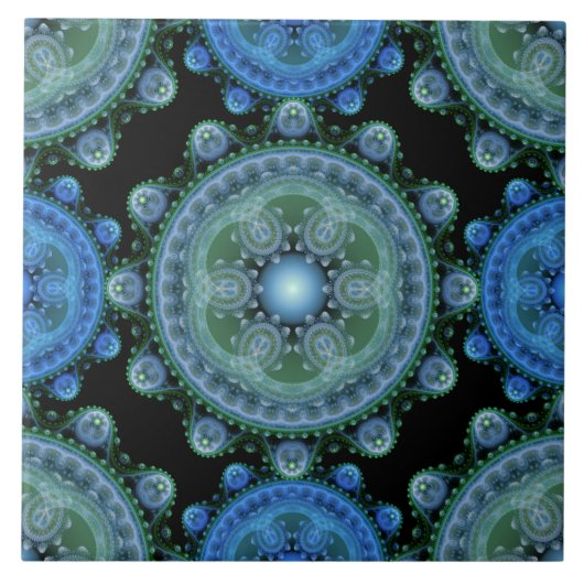 Fractal blue green oriental tegeltje (Voorkant)