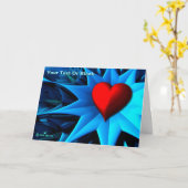 Fractal Blue Heart Flower Kaart (Gele Bloem)